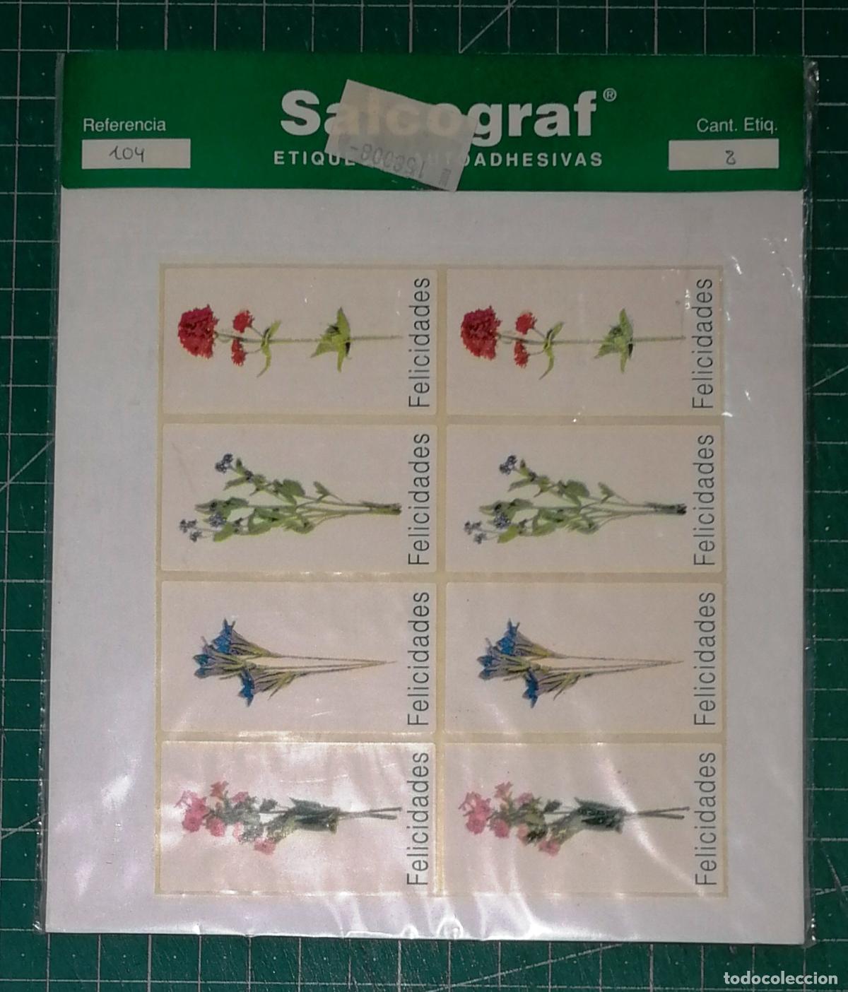 Pegatinas de colecci&oacute;n: HOJILLA L&Aacute;MINA 8 PEGATINAS ADHESIVO ETIQUETAS. FELICIDADES. FLORES. - Salcograf Etiquetas Autoadhesi