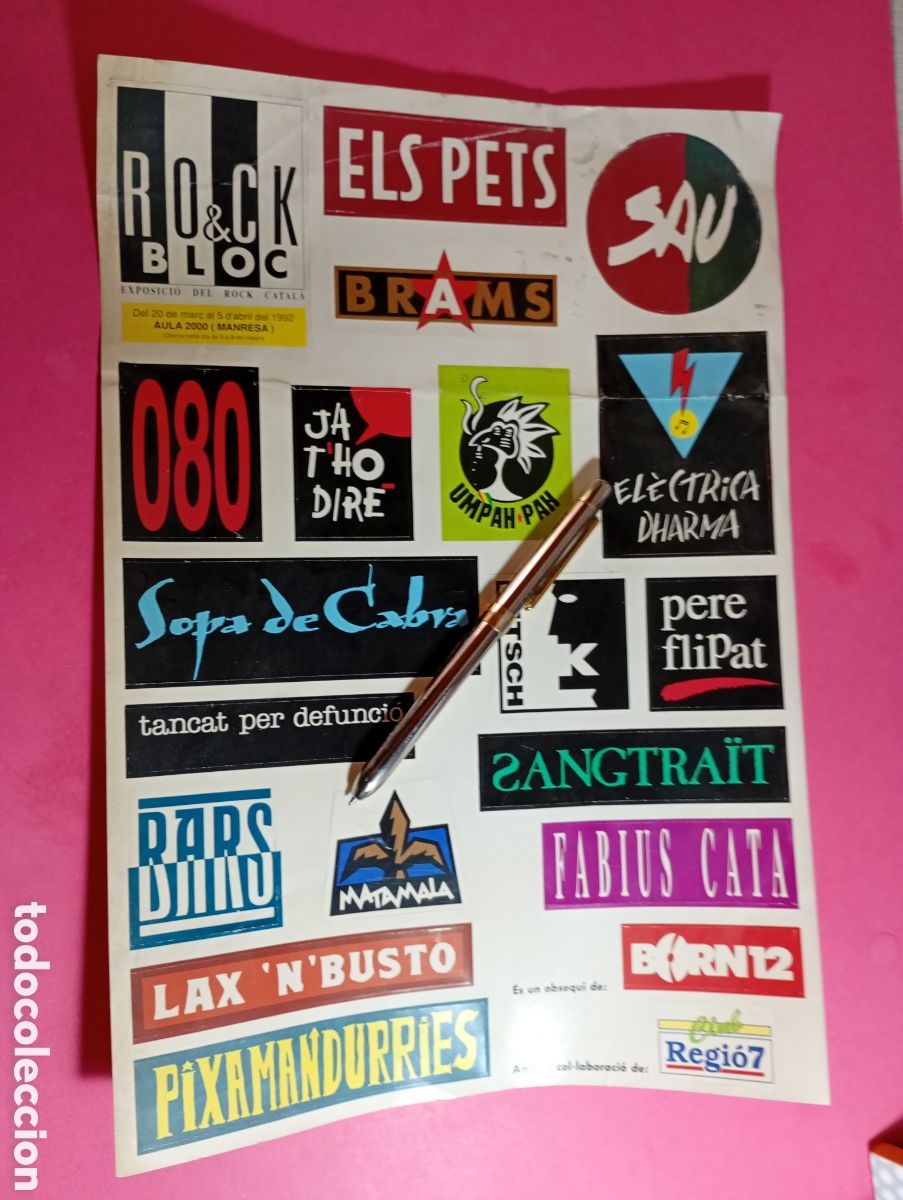 Pegatinas de colecci&oacute;n: MANRESA AULA 2000 ROCK & BLOC 1992 HOJA COMPLETA CON LOGOS GRUPOS DEL ROCK CATAL&Aacute;N A TODO COLOR