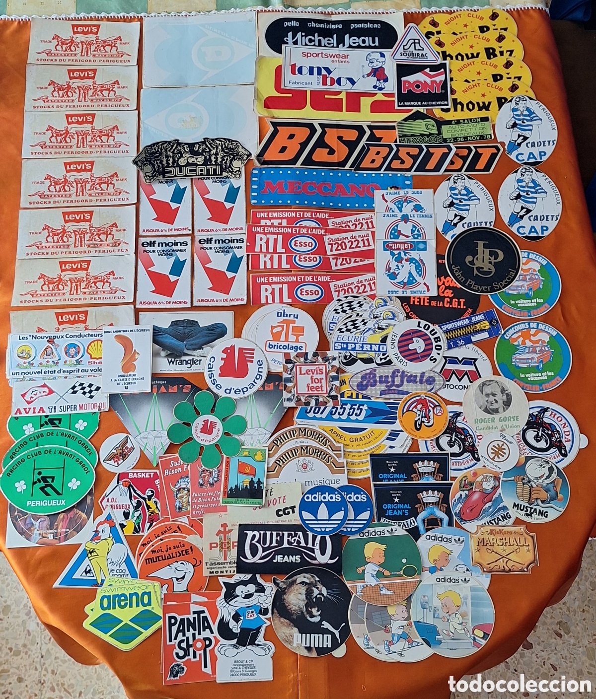 Pegatinas de colecci&oacute;n: Lote de 115 Pegatinas Antiguas Variadas - Francia - Deportes - Marcas de Ropa - Coches - Pol&iacute;tica