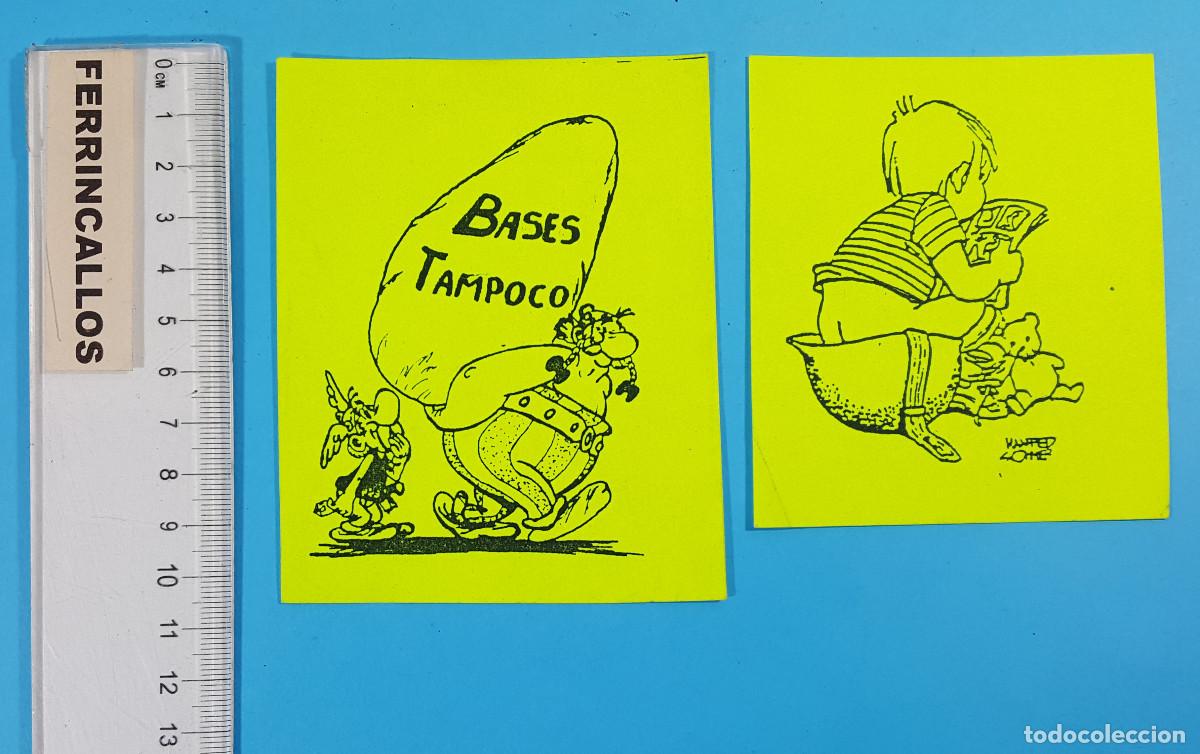 Pegatinas de colecci&oacute;n: 2 PEGATINAS POL&Iacute;TICAS ANTIMILITARISTAS ASTERIX Y OBELIX BASES TAMPOCO Y NI&Ntilde;O HACIENDO KK EN CASCO