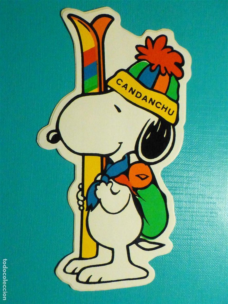 Pegatinas de colecci&oacute;n: Pegatina - Adhesivo - Snoopy - Carlitos, Charlie Brown, Rabanitos - Monta&ntilde;a, Ski - Candanch&uacute; 7x13 cm