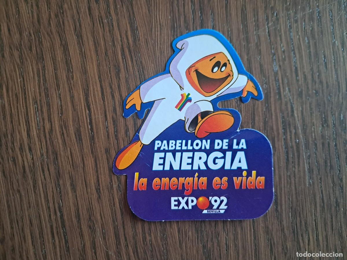 Pegatinas de colecci&oacute;n: pegatina, Expo 92, Sevilla, pabell&oacute;n de la energ&iacute;a, la energ&iacute;a es vida.