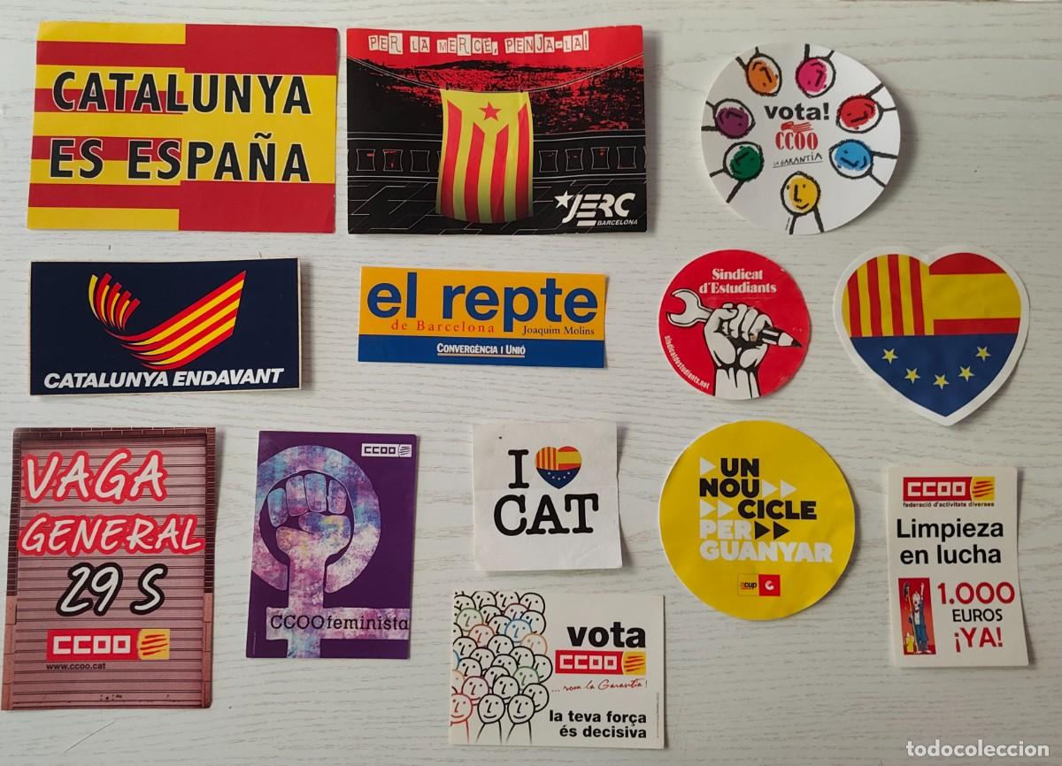 Pegatinas de colecci&oacute;n: LOTE DE 13 ADHESIVOS / PEGATINAS DE SINDICATOS Y PARTIDOS POL&Iacute;TICOS CATALANES