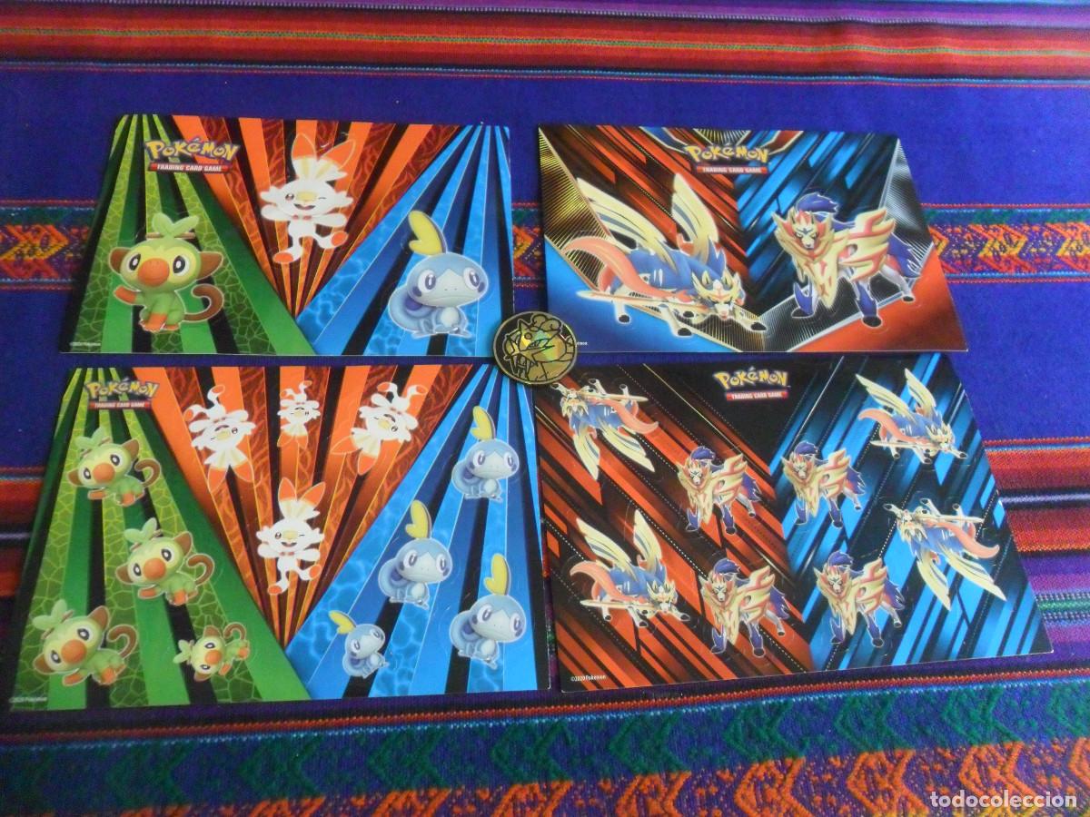 Pegatinas de colecci&oacute;n: 4 SET PEGATINA ADHESIVO TROQUELADO POK&Eacute;MON TRADING CARD 18X12,5 CMS. REGALO TAZO PL&Aacute;STICO DORADO.