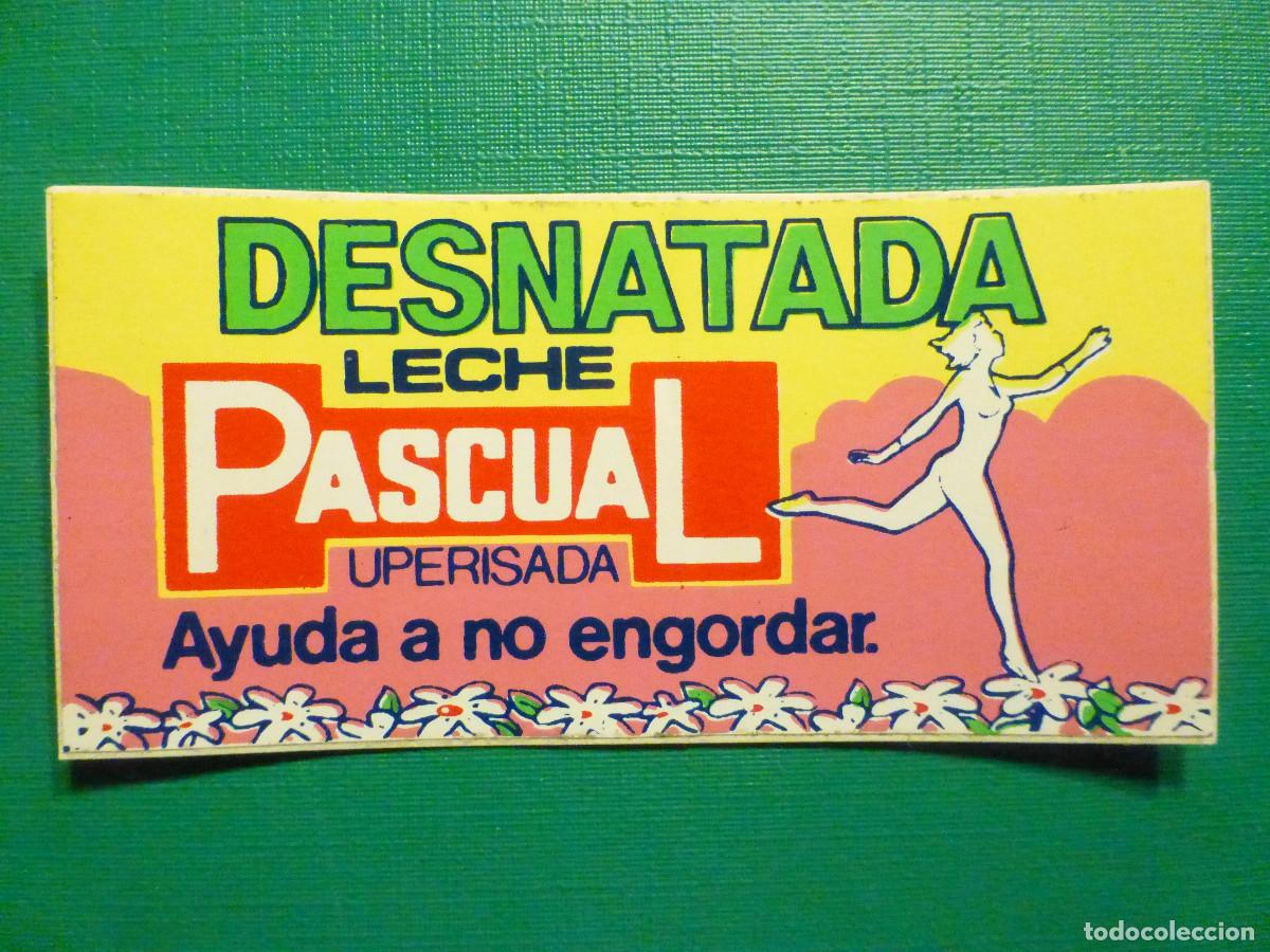 Pegatinas de colecci&oacute;n: Pegatina - Adhesivo Tiendas Alimentaci&oacute;n, Leche Pascual Desnatada Uperisada - 8 x 4,5 cm.