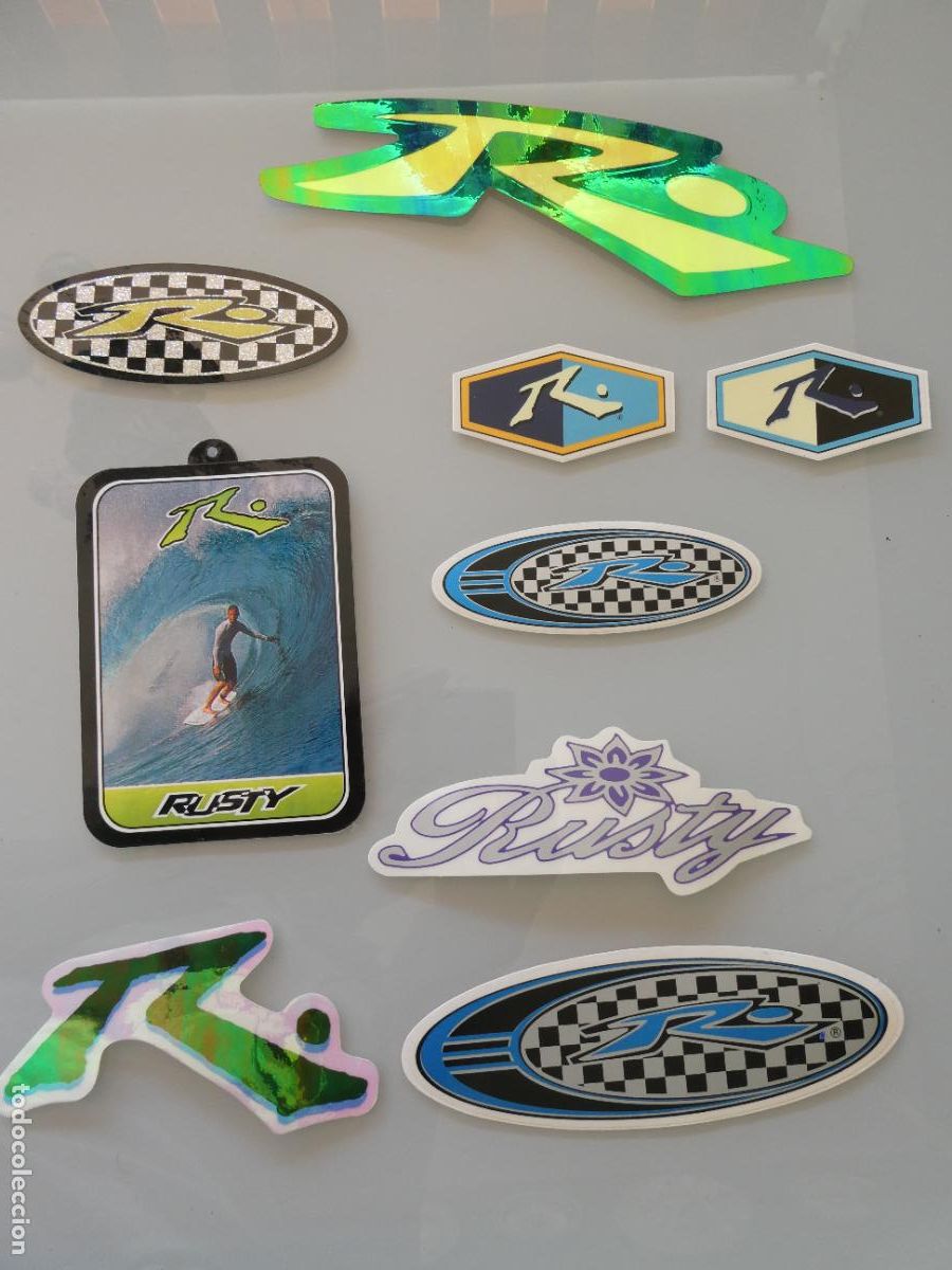 Pegatinas de colecci&oacute;n: 9 PEGATINAS MARCAS DE ROPA. SURF SURFING SURFEROS RUSTY AUSTRALIA