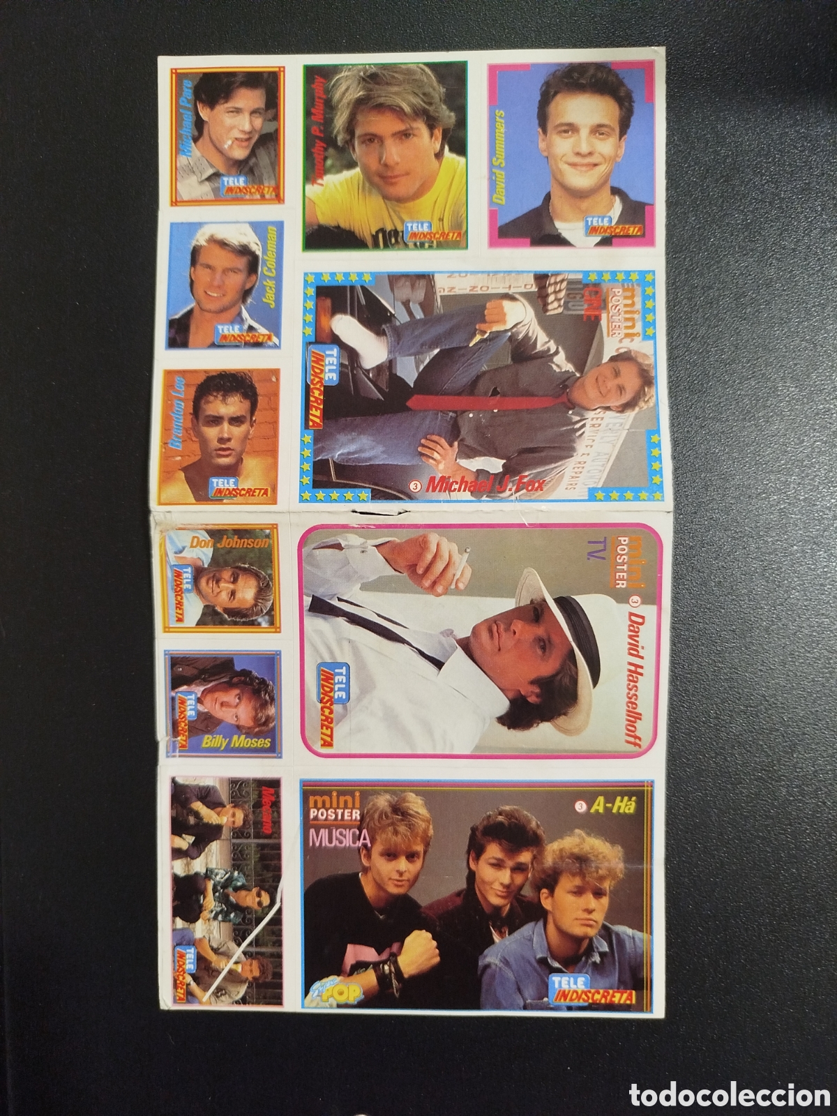 Pegatinas de colecci&oacute;n: HOJA COMPLETA TELEINDISCRETA TELE INDISCRETA MINI POSTERS PEGATINAS ADHESIVOS MICHAEL J FOX MECANO..