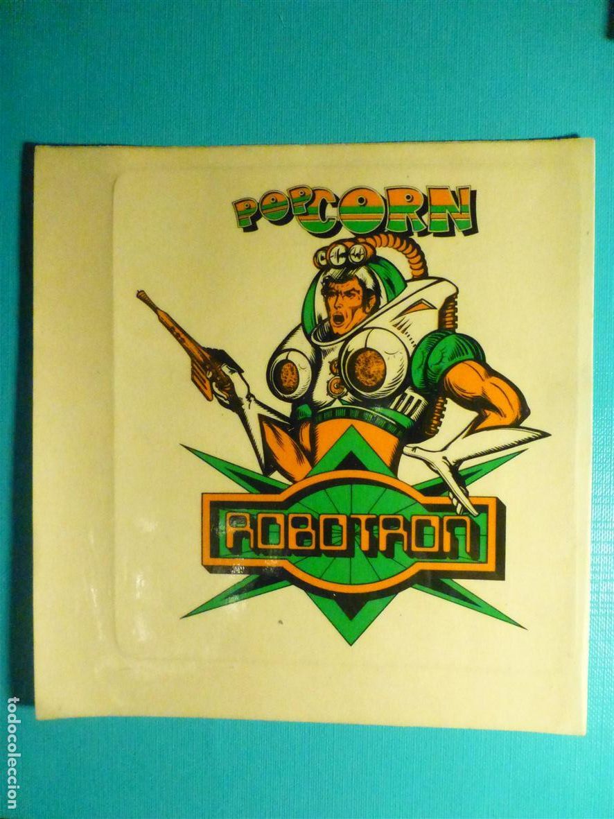 Pegatinas de colecci&oacute;n: Pegatina Adhesiva Tiendas Alimentaci&oacute;n A&ntilde;os 80&acute;s - Palomitas - Pop Corn Robotron - 11 x 12 cm.