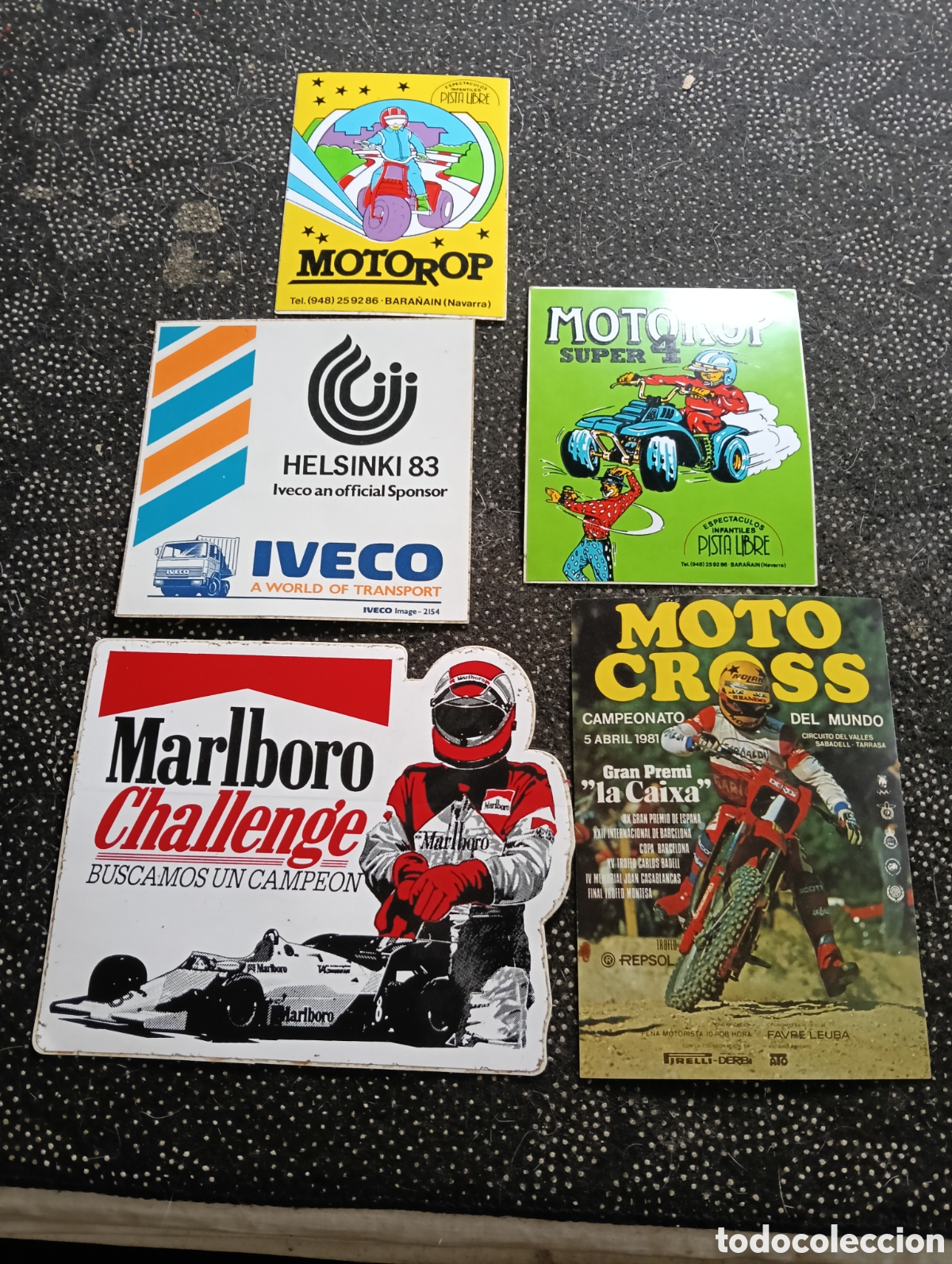 Pegatinas de colecci&oacute;n: Lote de 5 pegatinas, Marlboro, Iveco, Moto Cross y 2 de Motorop