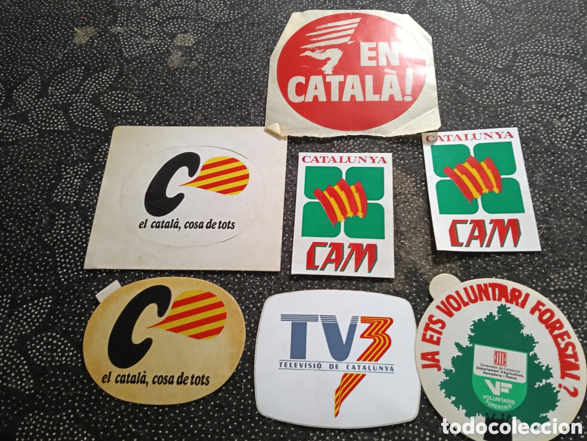 Pegatinas de colecci&oacute;n: Lote de 7 pegatinas sobre CATALUNYA o en Catal&aacute;n todas con m&aacute;s de 10 a&ntilde;os