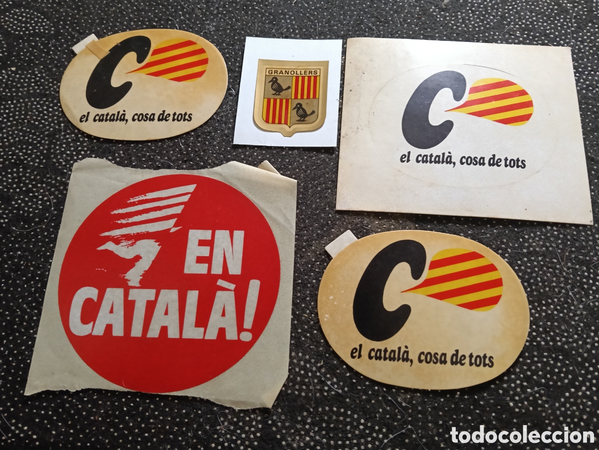 Pegatinas de colecci&oacute;n: Lote de 5 pegatinas sobre CATALUNYA o en Catal&aacute;n todas con m&aacute;s de 10 a&ntilde;os