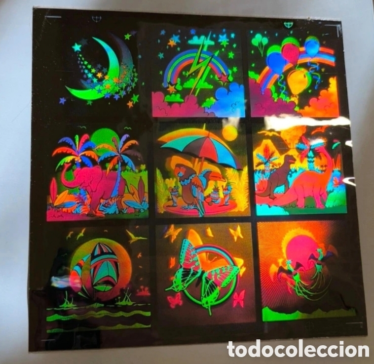Collection stickers: Lote de 4 hojas de stickers Hologr&aacute;ficas de los a&ntilde;os 80.