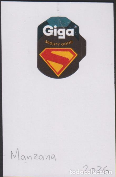 Pegatinas de colecci&oacute;n: pegatina fruta MANZANA GIGA SUPERMAN DC STUDIOS adhesivo adhesiu enganxina fruit etiqueta SOY.YO