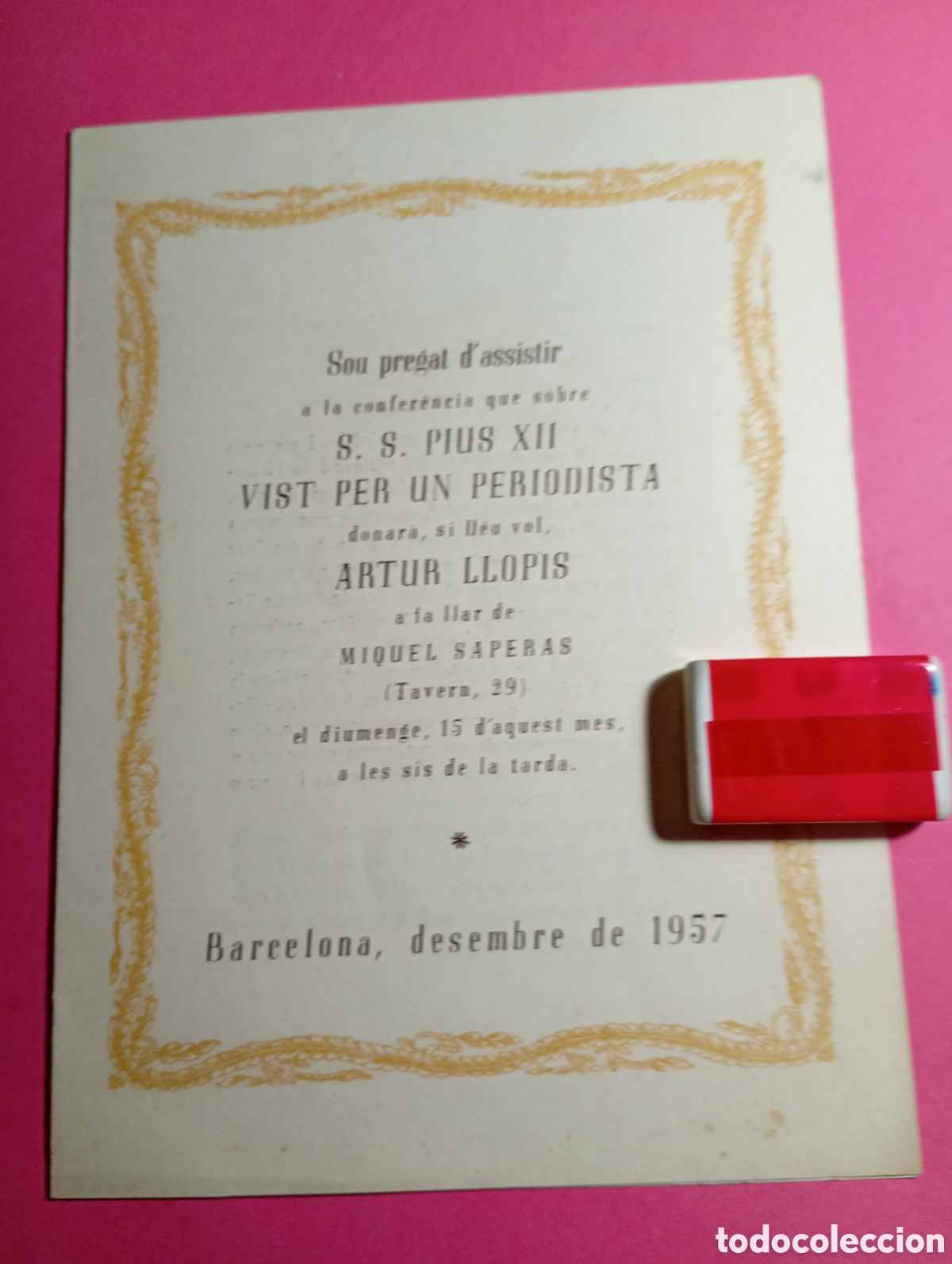 Autocolantes de cole&ccedil;&atilde;o: barcelona prec d&acute;assistir a conferencia s.s. pius XII per artur llopis a la llar de miquel saperas