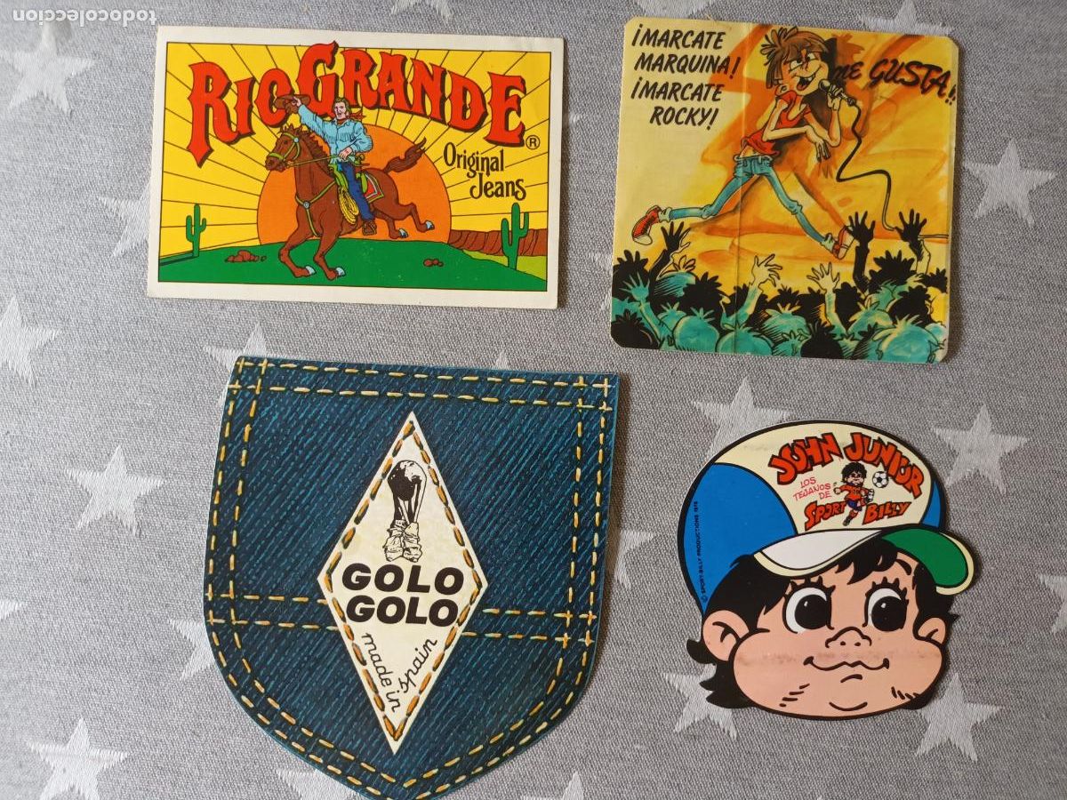Sammlung von Aufklebern: LOTE PEGATINAS VAQUEROS TEJADOS JEANS. RIO GRANDE, JOHN JUNIOR SPORT BILLY, GOLO GOLO, ROCKY.