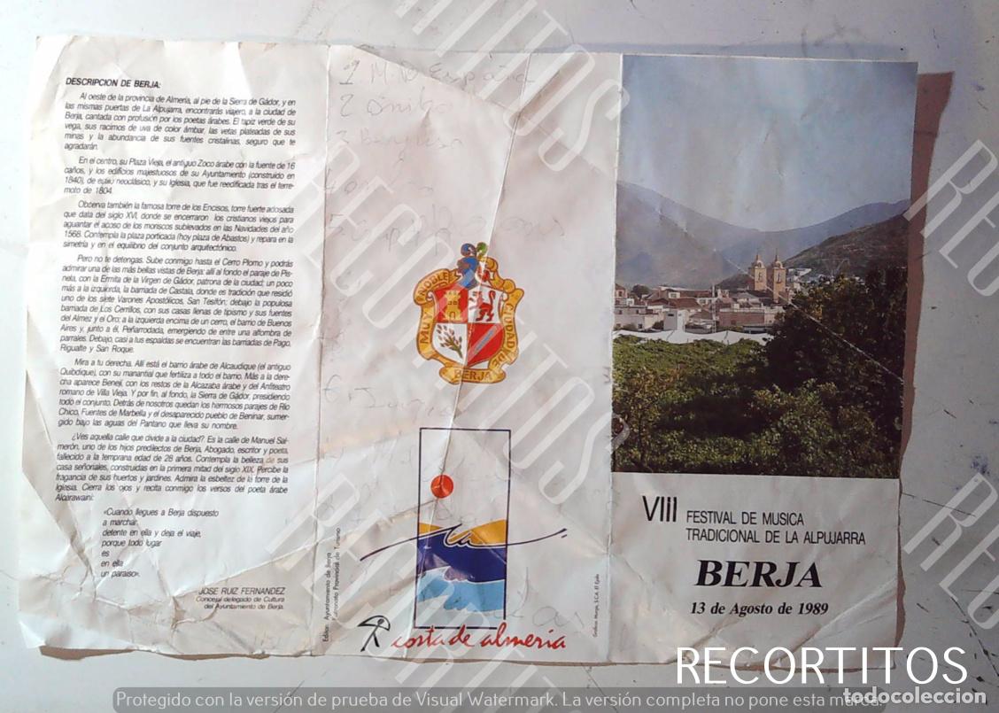 Autocolantes de cole&ccedil;&atilde;o: BERJA ALMERIA 1989 FESTIVAL DE MUSICA TRADICIONAL DE LA ALPUJARRA