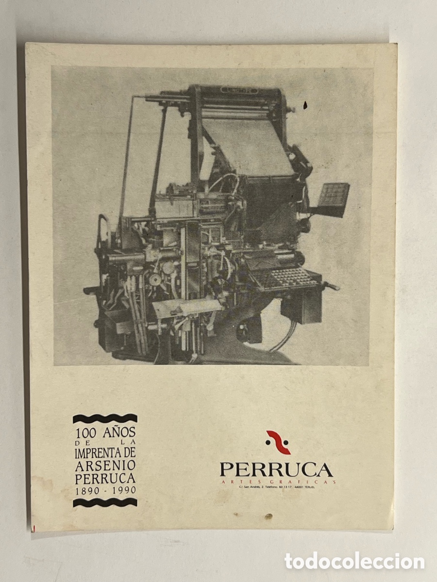 Pegatinas de colecci&oacute;n: TERUEL, PERRUCA. Art&eacute;s Gr&aacute;ficas.. 100 a&ntilde;os de la Imprenta de Arsenio Perruca (1890-1990) Adhesivo