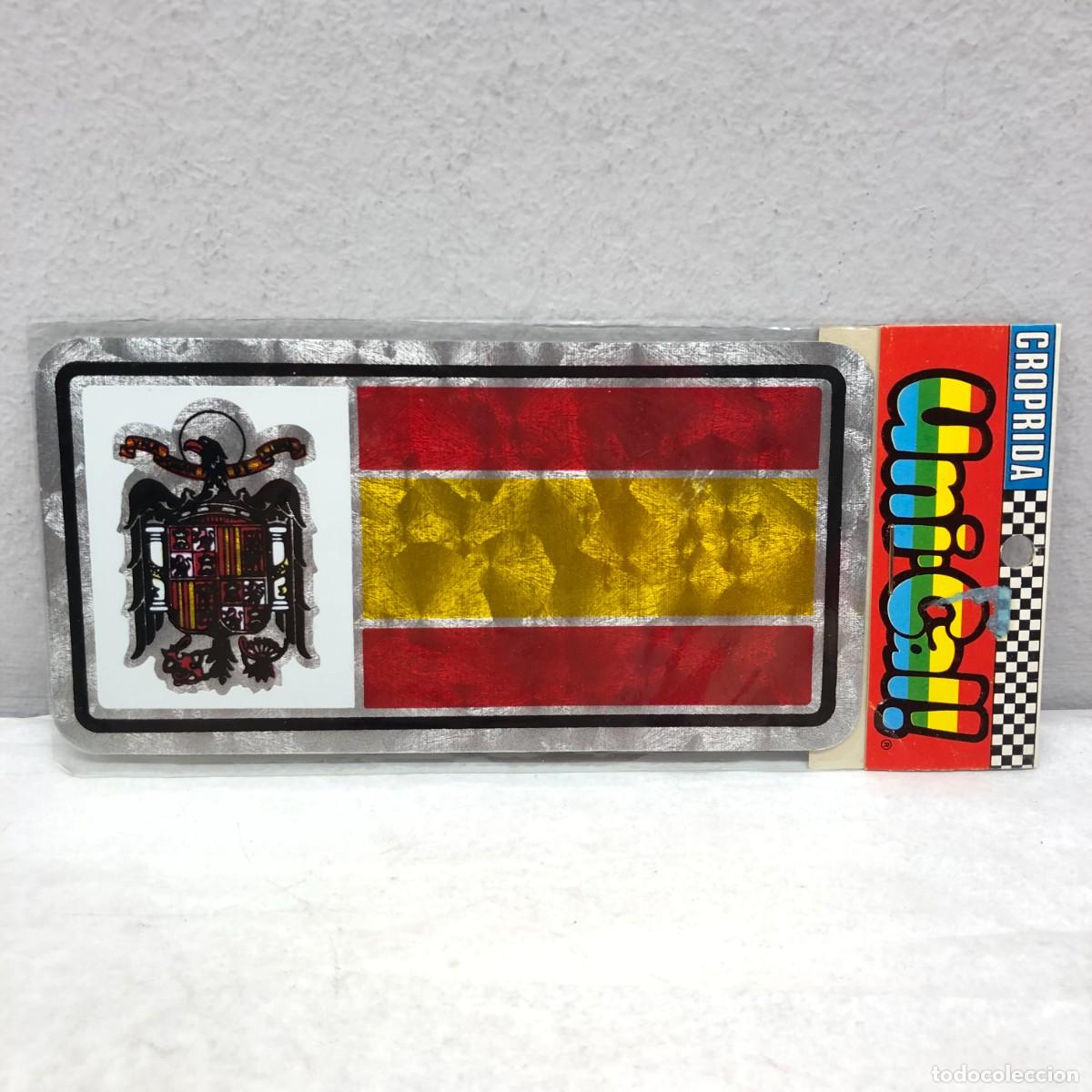 Pegatinas de colecci&oacute;n: PEGATINA REFLECTANTE - BANDERA DE ESPA&Ntilde;A CON ESCUDO &Agrave;GUILA DE SAN JUAN -UNI-CAL! -145 X 75 MM / 1336