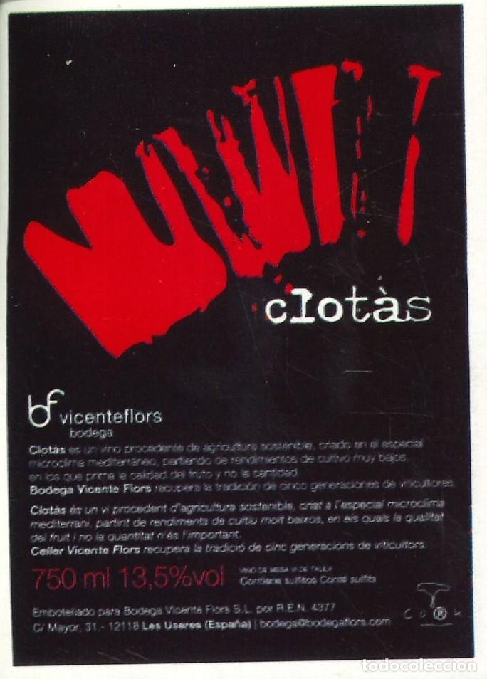 Pegatinas de colecci&oacute;n: PEGATINA - ADHESIVO - BEBIDAS - CLOTS - BODEGAS VICENTE FLORS - IGP CASTELLO