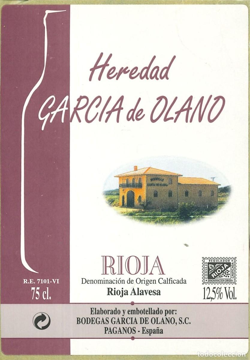 Pegatinas de colecci&oacute;n: PEGATINA - ADHESIVO - BEBIDAS - HEREDAD GARCIA DE OLANO - RIOJA ALAVESA - PAGANOS