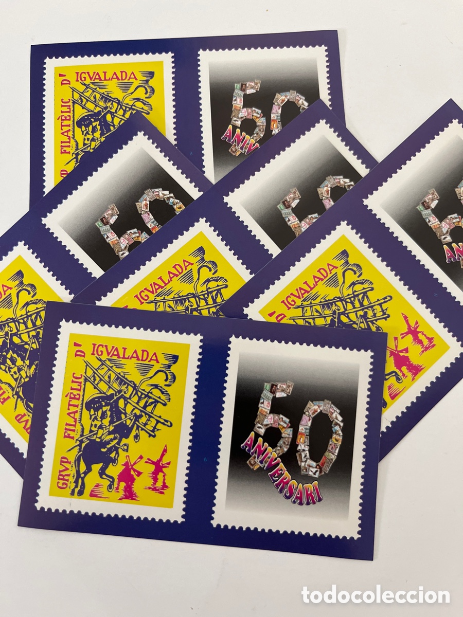Pegatinas de colecci&oacute;n: PEGATINAS. Lote de 5 pegatinas de Grup Filat&egrave;lic d'Igualada. 50 aniversari. 5 enganxines.