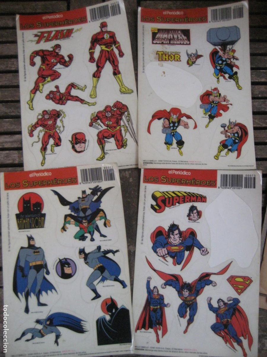 Pegatinas de colecci&oacute;n: pegatinas Superheroes .Elperiodico . Batman Thor , Flash Superman Dc Comics 1996
