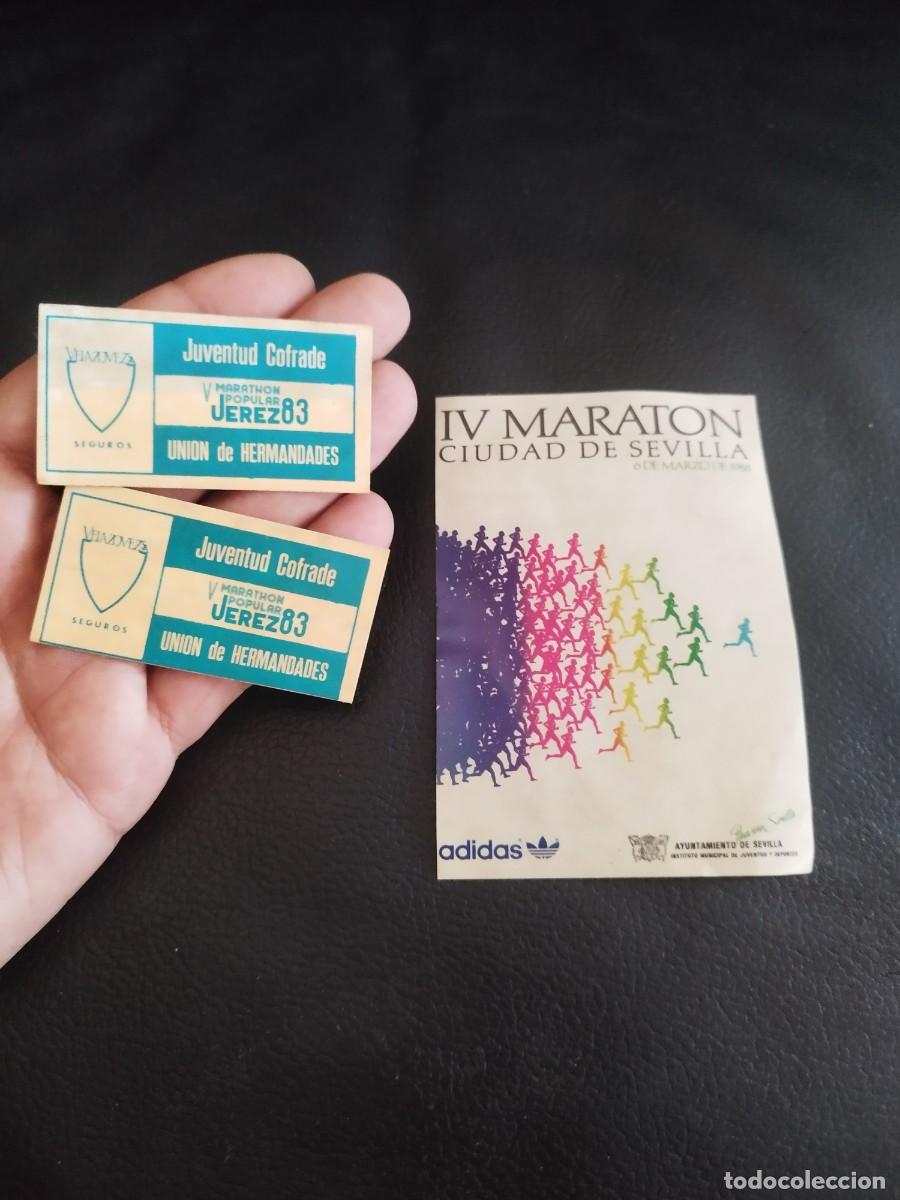 Pegatinas de colecci&oacute;n: 3 Peque&ntilde; pegatinas, adhesivo. Promocionales IV Marat&oacute;n de Sevilla de 1988, patrocinado por Adidas.