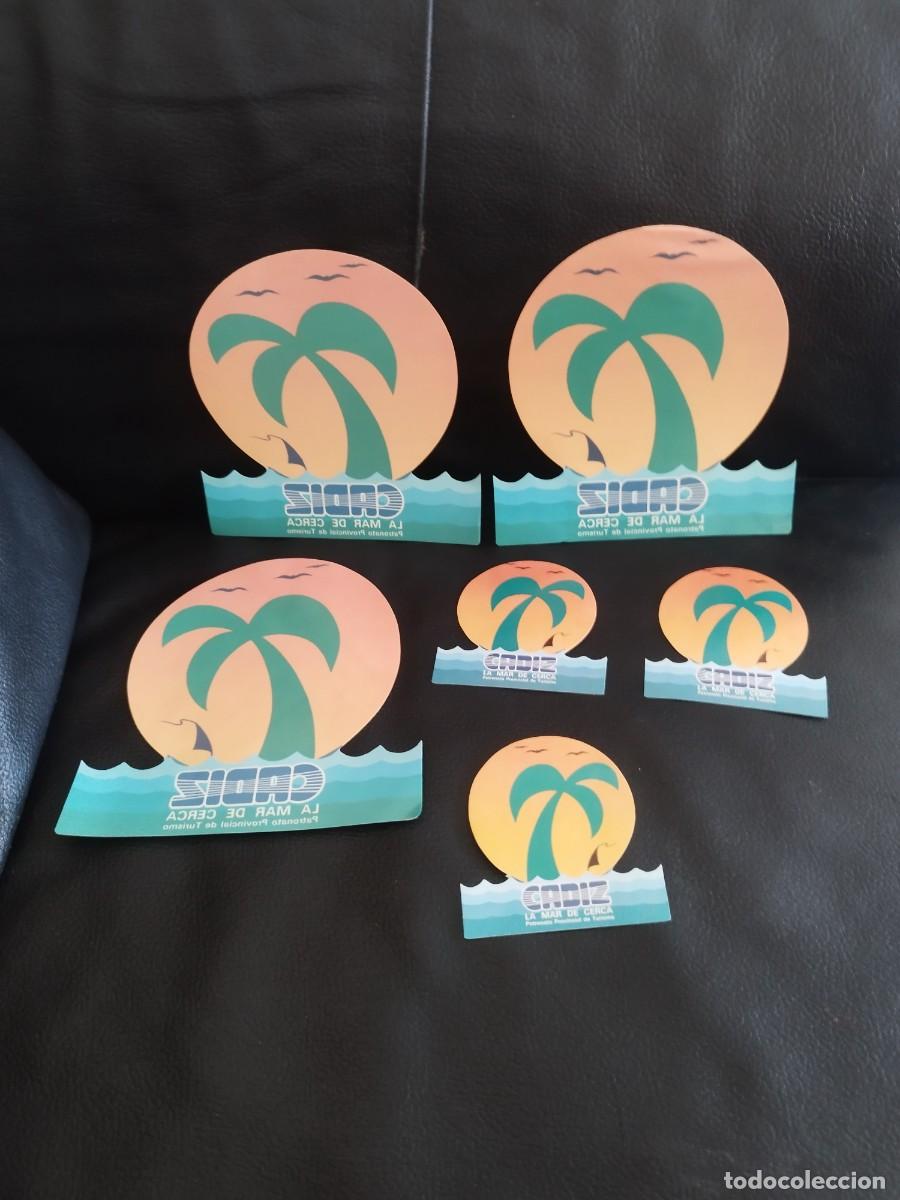 Pegatinas de colecci&oacute;n: 6 pegatinas, adhesivos de C&aacute;diz La Mar De Cerca. Con un dise&ntilde;o tropical de palmeras y atardecer.