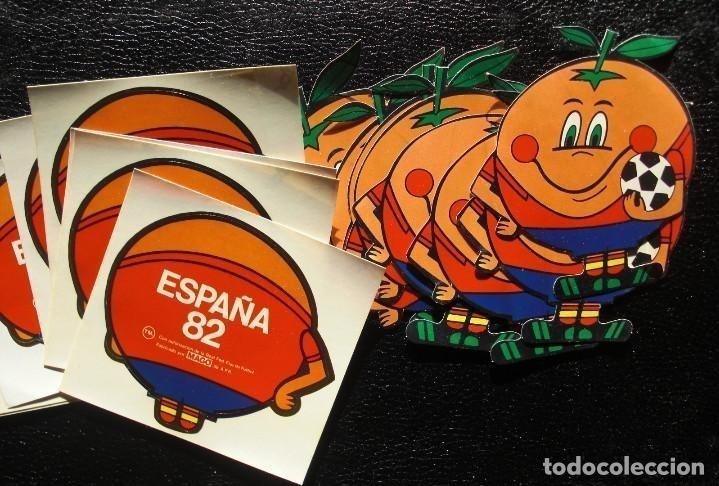 Pegatinas de colecci&oacute;n: Lote de 20 (10 + 10) pegatinas Naranjito Mundial F&uacute;tbol 82 Espa&ntilde;a. Anverso y reverso.