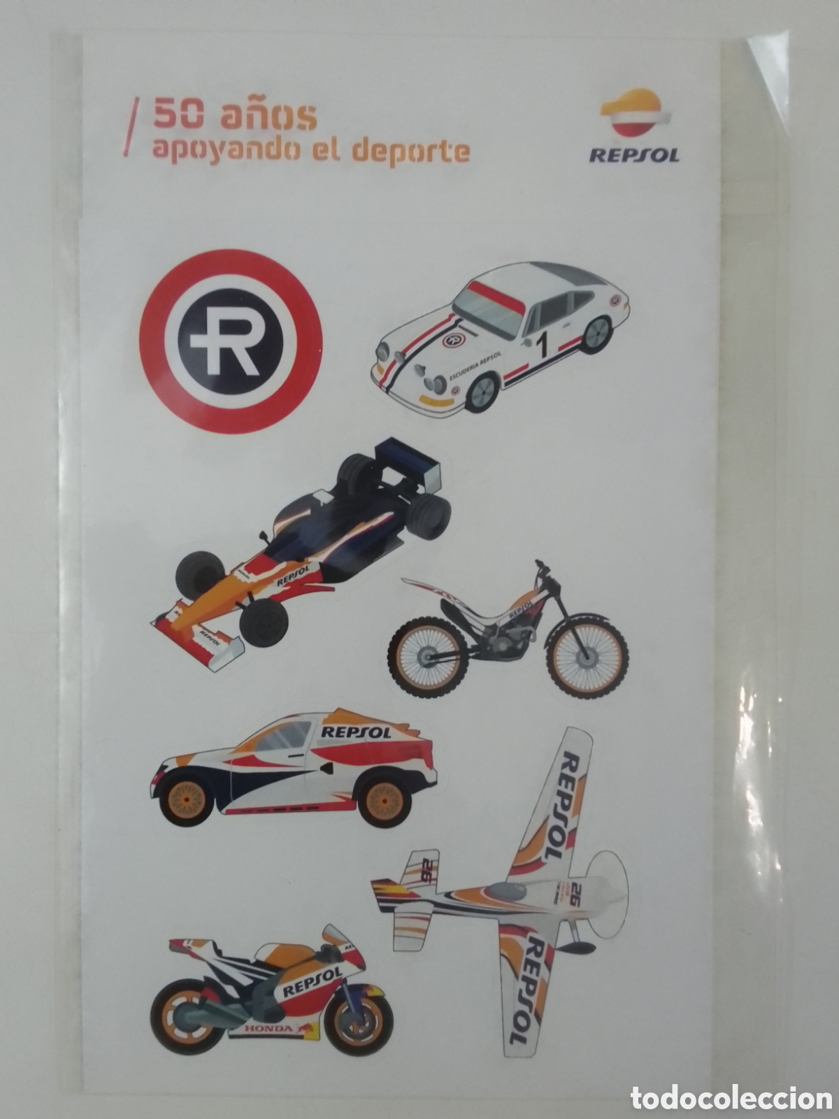 Pegatinas de colecci&oacute;n: Pegatina REPSOL 50 a&ntilde;os apoyando el deporte