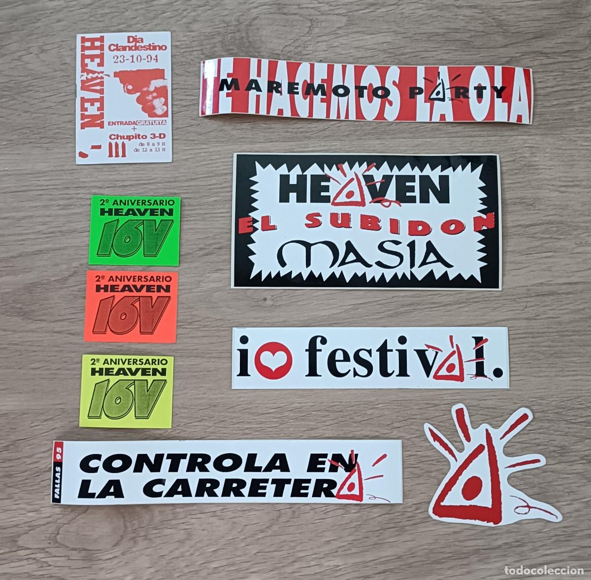 Pegatinas de colecci&oacute;n: Discoteca HEAVEN Lote 8 pegatinas + 1 Flyers, El Perell&oacute;, Valencia, Originales a&ntilde;os 90, Ruta Destroy