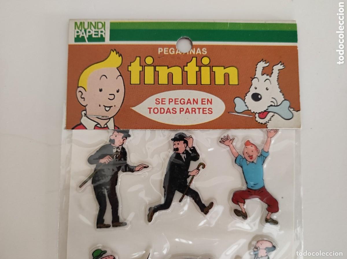 Pegatinas de colecci&oacute;n: Antiguas pegatinas en relieve tintin en su blister sin abrir mundi paper a&ntilde;o 1981 milu, Tornasol...
