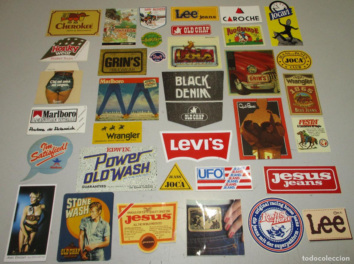 Pegatinas de colecci&oacute;n: 35 pegatinas JEANS VAQUEROS OLD CHAP LEE CAROCHE RIO GRANDE LOIS GRIN'S MARLBORO CIMARRON LEVI'S 80s