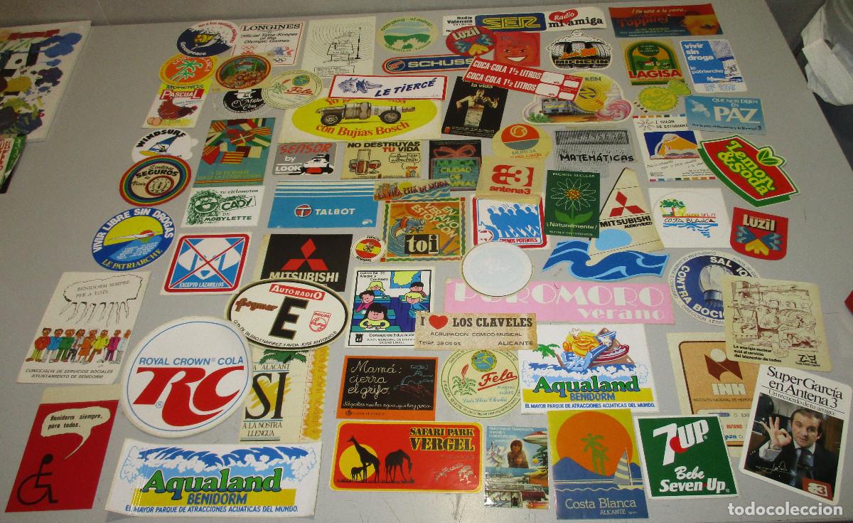 Pegatinas de colecci&oacute;n: 69 pegatinas 80's MICHELIN RENFE MOBYLETTE TALBOT BOSCH PUROMORO 7 UP LONGINES TOI SER COCA-COLA