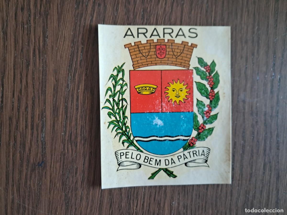 Pegatinas de colecci&oacute;n: antiguo tatuaje, tattoo, pegatina, escudo de Araras. municipio de Sao Paulo, Brasil.