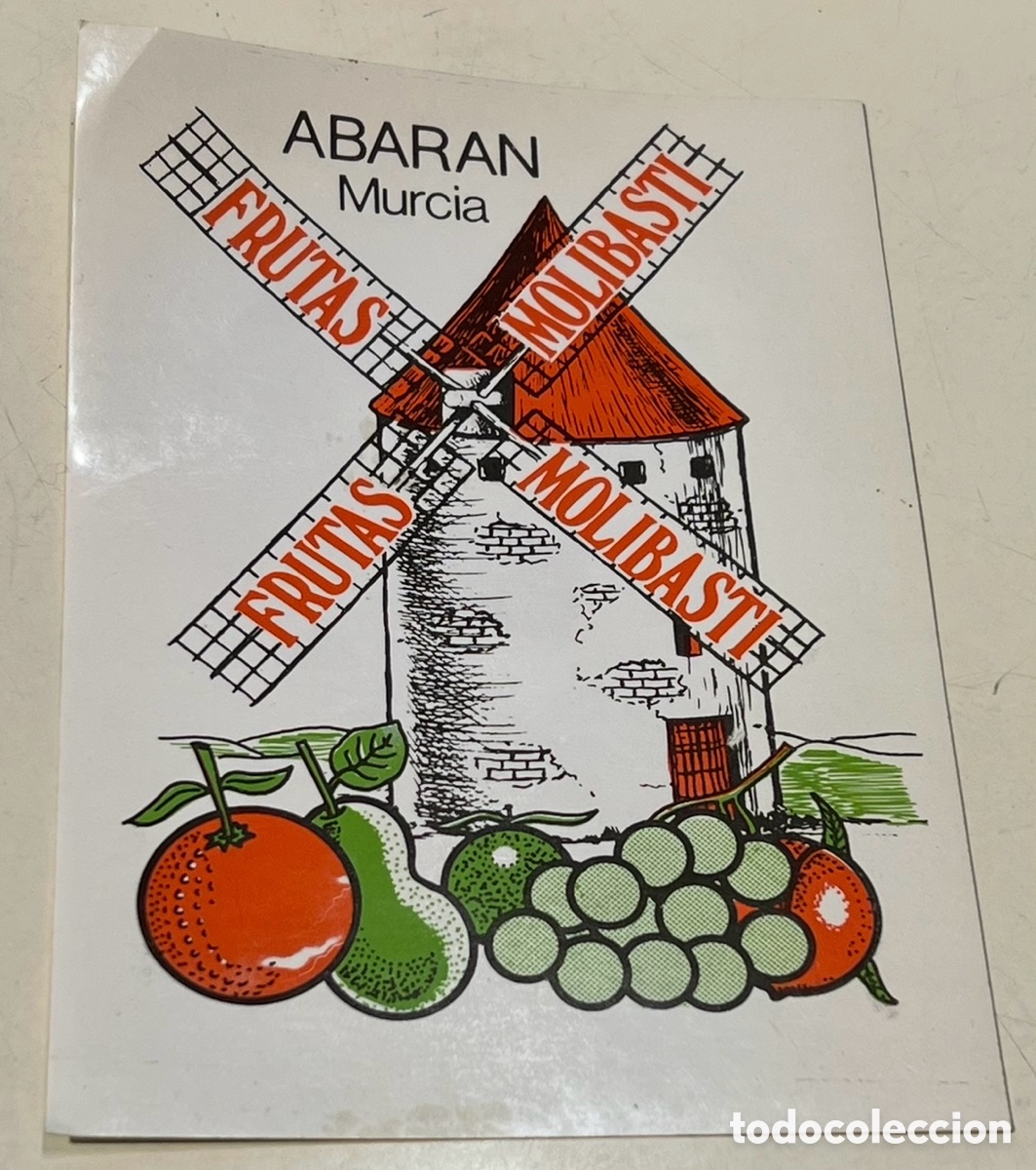Pegatinas de colecci&oacute;n: Pegatina. Frutas Molibasti. Abar&aacute;n. Murcia. A&ntilde;os 70.