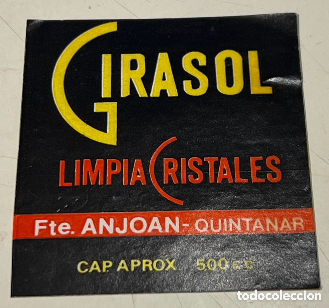 Pegatinas de colecci&oacute;n: Pegatina. GIRASOL. Limpiacristales. Quintanar. Toledo. A&ntilde;os 70.