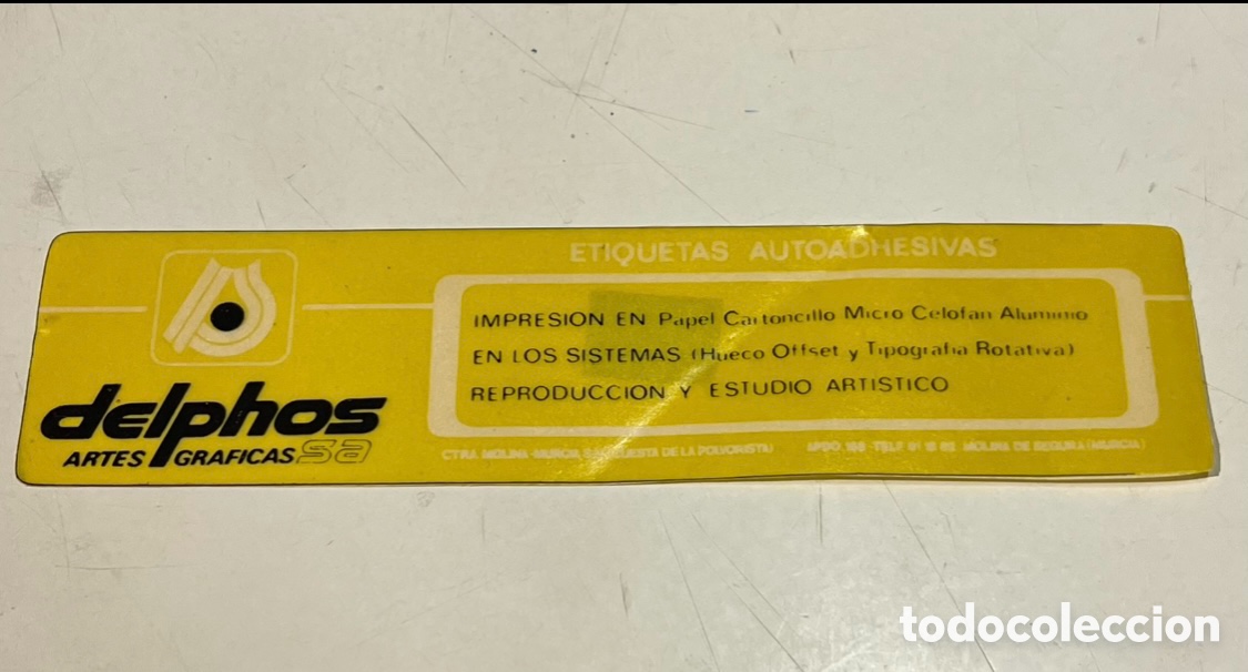 Pegatinas de colecci&oacute;n: Pegatina. DELPHOS. Art&eacute;s Graficas. A&ntilde;os 70.