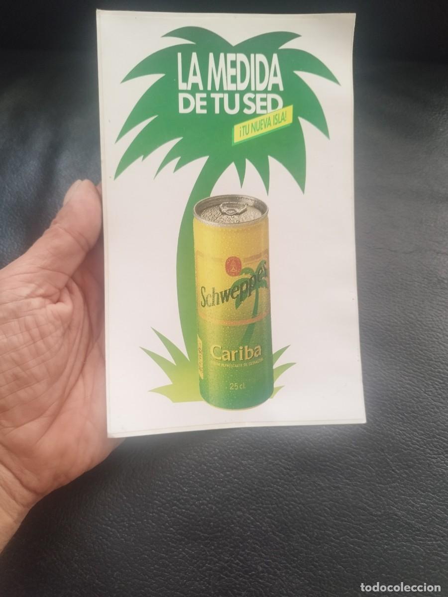 Pegatinas de colecci&oacute;n: Pegatina publicitaria antigua de Shweppes Cariba.