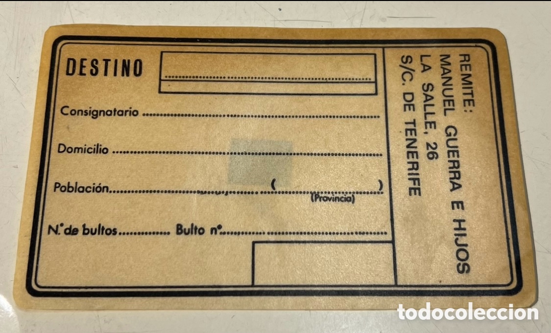 Pegatinas de colecci&oacute;n: Pegatina. De Remitente &ldquo;Manuel Guerra e hijos&rdquo;. A&ntilde;os 70.
