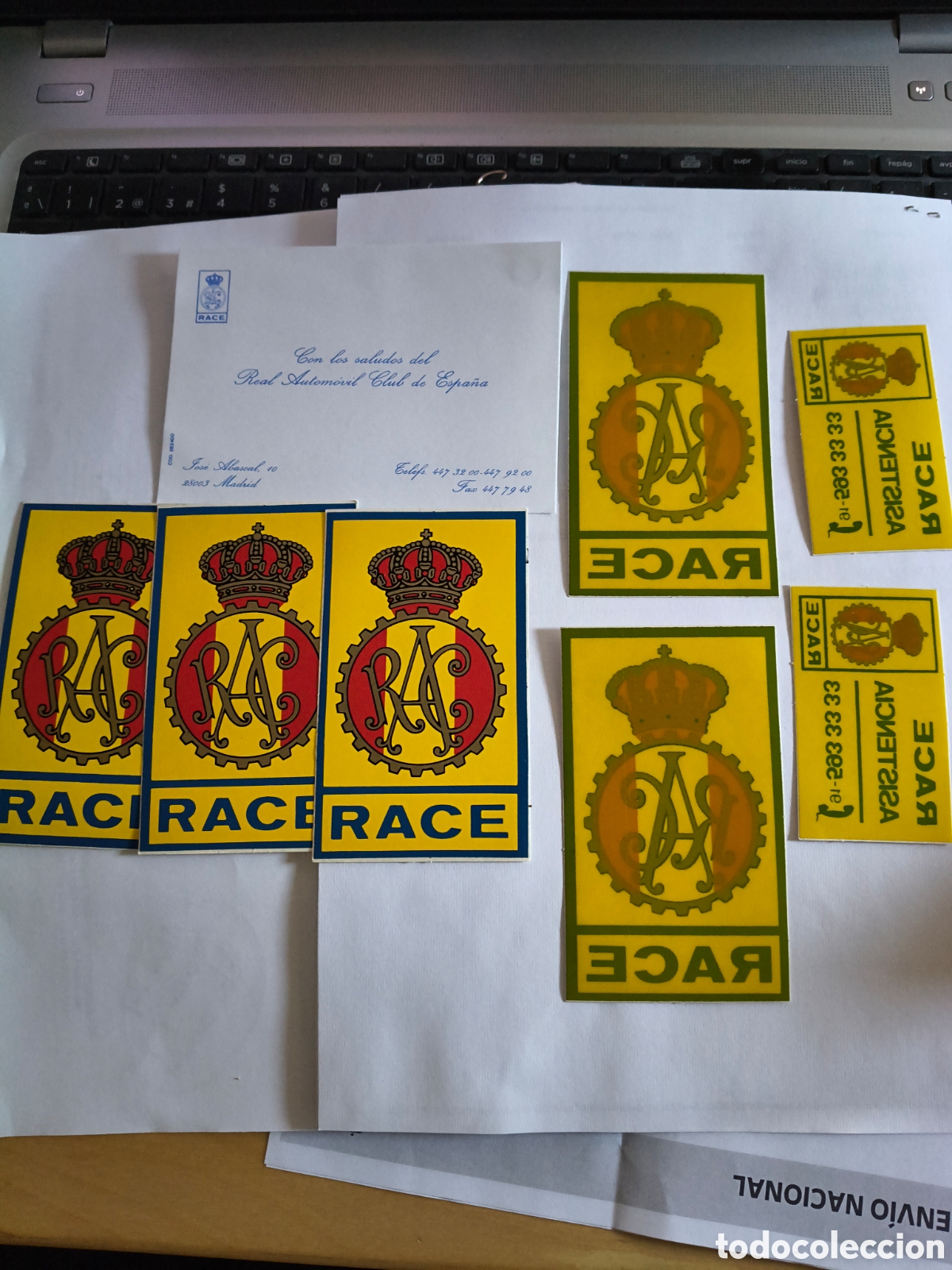 Pegatinas de colecci&oacute;n: Conjunto de pegatina adhesivas del RACE con tarjeta de saludo . A&ntilde;o 1997
