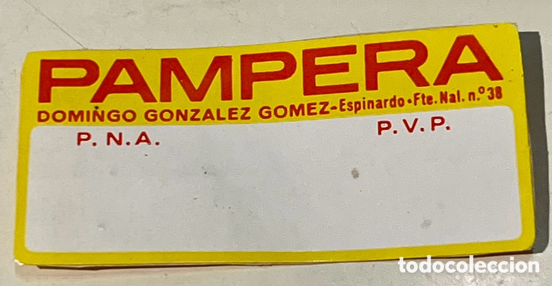 Pegatinas de colecci&oacute;n: Pegatina. PAMPERA. Piment&oacute;n. Espinardo. Murcia. A&ntilde;os 60.