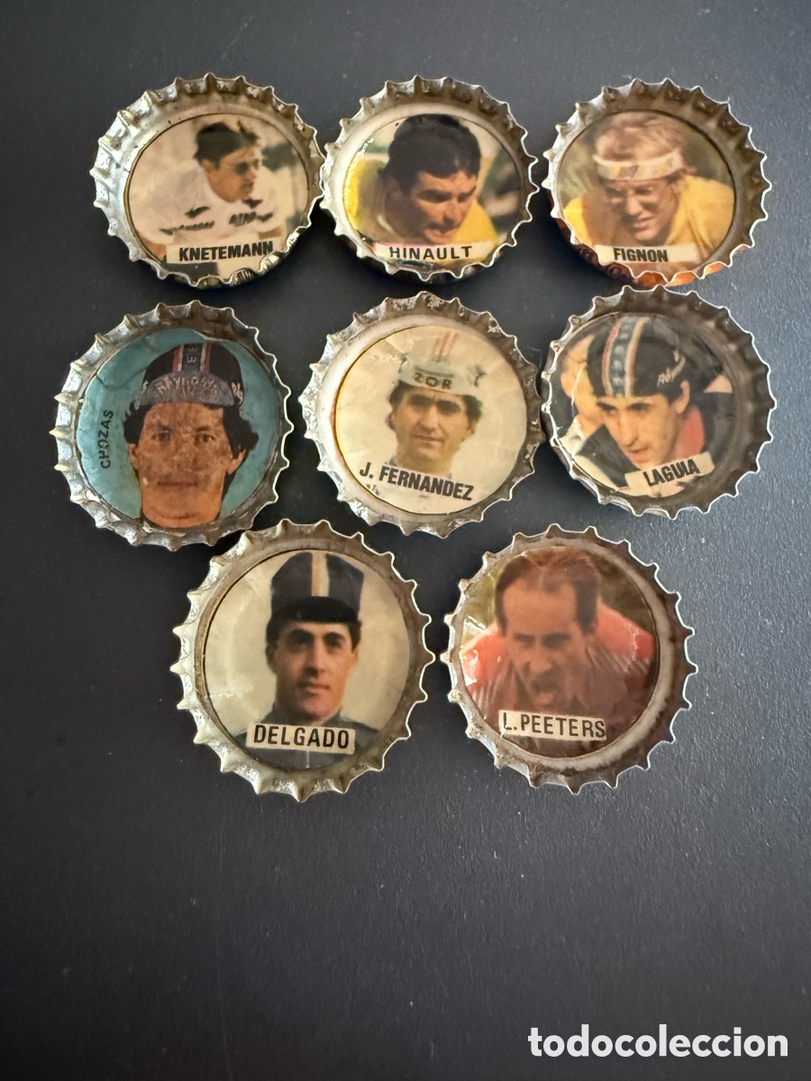 Pegatinas de colecci&oacute;n: Lote. 8 CHAPAS CON CICLISTAS. A&Ntilde;OS 80. Buenos Recuerdos