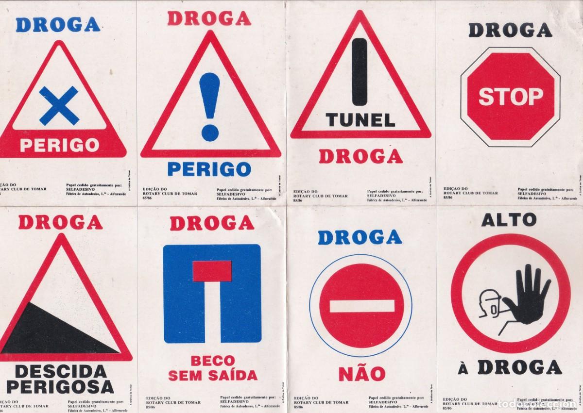 Pegatinas de colecci&oacute;n: LAMINA CON 8 PEGATINAS DROGA EN RELACI&Oacute;N CON SE&Ntilde;ALES DE TRAFICO - EDI&Ccedil;AO DO ROTARY CLUB (PORTUGAL)