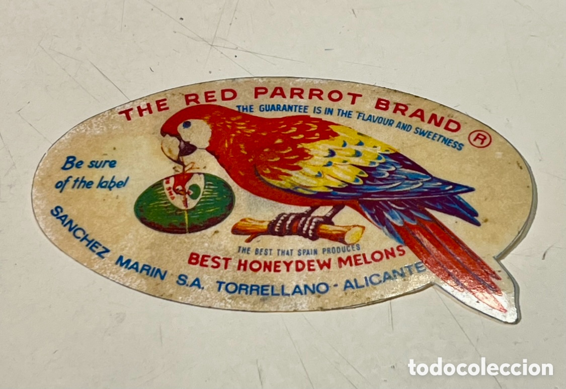 Pegatinas de colecci&oacute;n: Pegatina. The Red Parrot Brand. Alicante. A&ntilde;os 70.