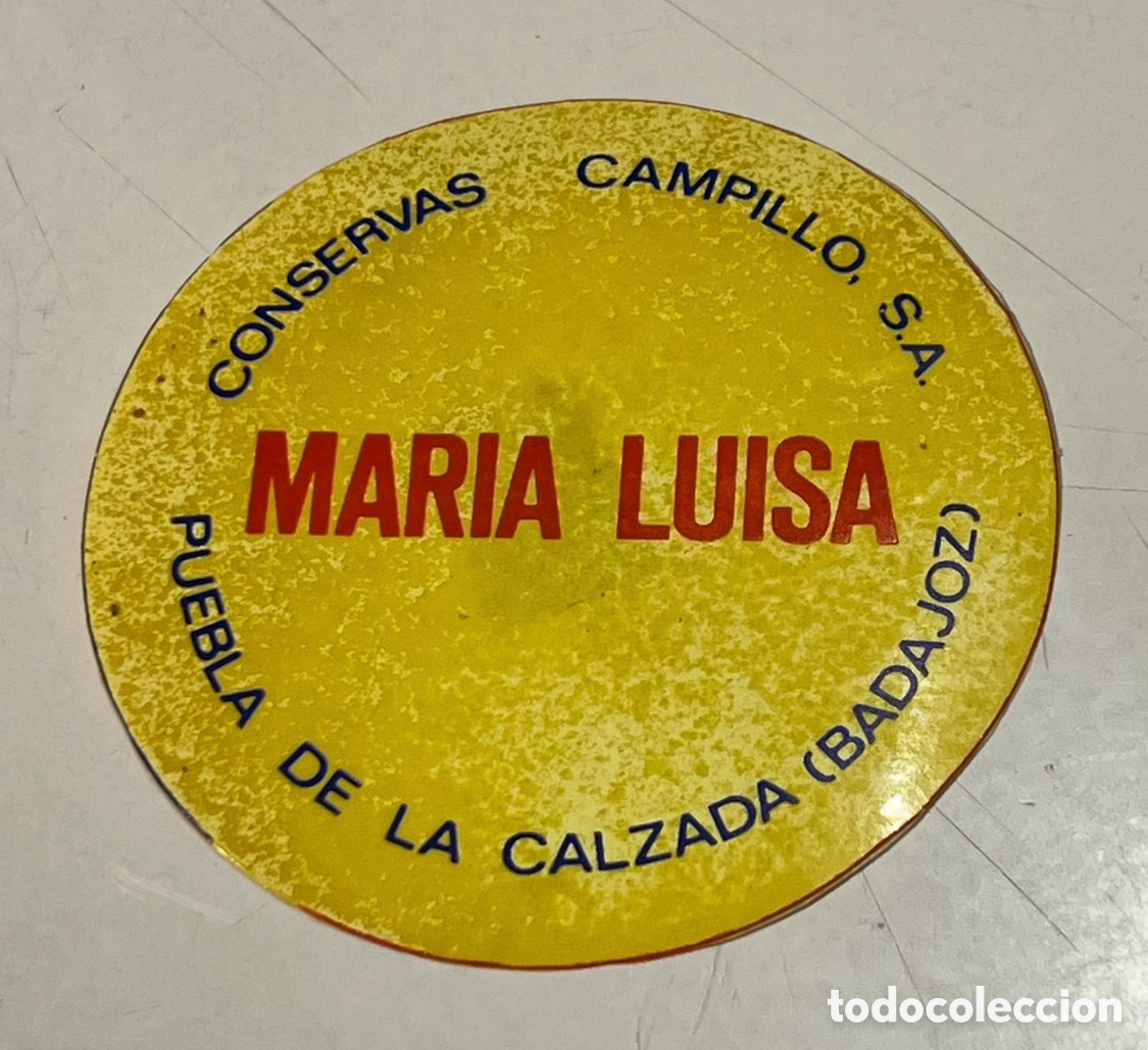 Pegatinas de colecci&oacute;n: Pegatina. MAR&Iacute;A LUISA. Conservas Campillo. Badajoz. A&ntilde;os 70.