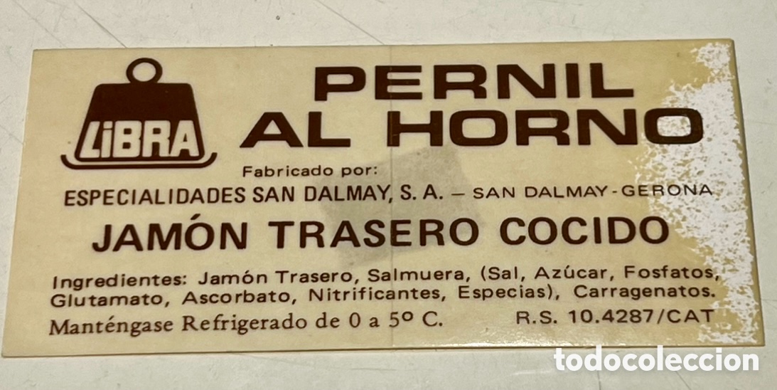 Pegatinas de colecci&oacute;n: Pegatina. Pernil al horno. Gerona. A&ntilde;os 70.