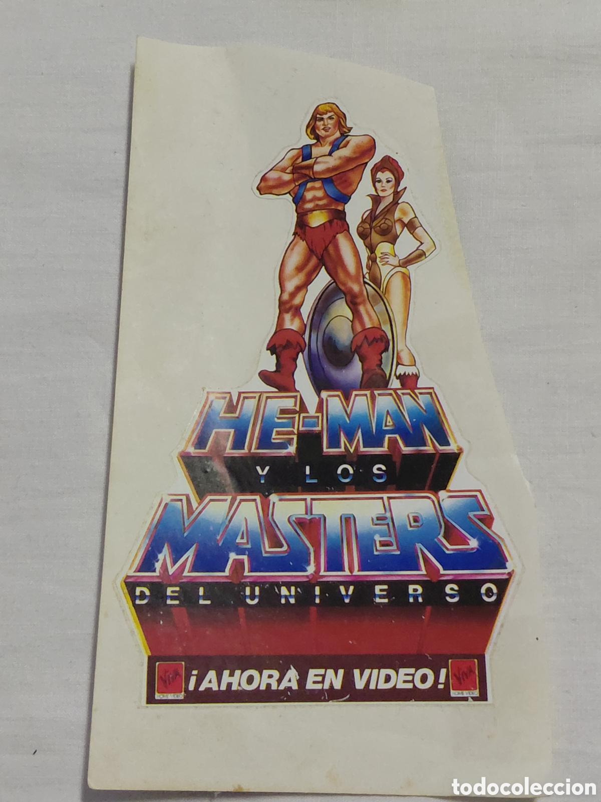 Pegatinas de colecci&oacute;n: ANTIGUA PEGATINA HE-MAN Y LOS MASTERS DEL UNIVERSO AHORA EN VIDEO.PEGADA SOBRE UN CARTON