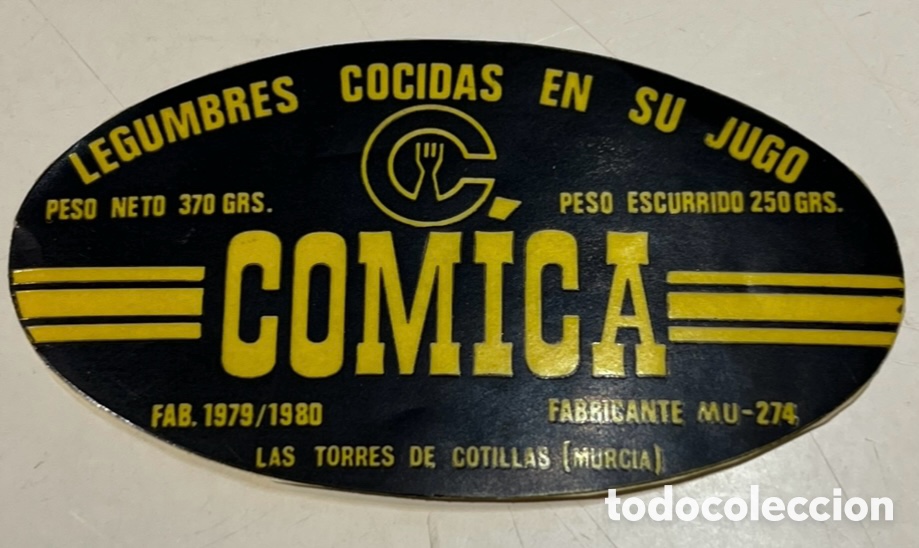 Pegatinas de colecci&oacute;n: Pegatina. C&Oacute;MICA. Legumbres cocidas. Las Torres de Cotillas. Murcia. A&ntilde;os 70.