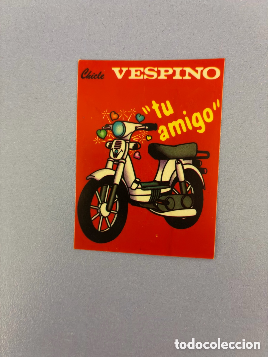 Pegatinas de colecci&oacute;n: Antigua pegatina / cromo &rdquo;Chicle VESPINO - Tu amigo&rdquo; - Ciclomotor / Motociclismo vintage a&ntilde;os 70.
